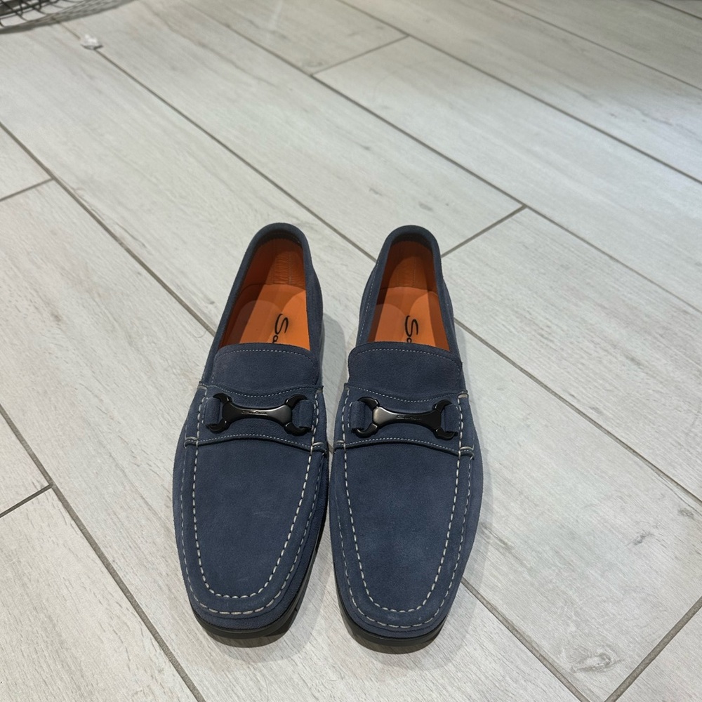 santoni blue suede loafers men’s